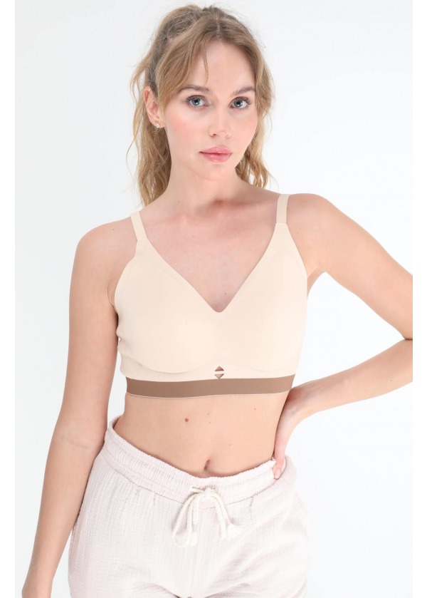Kontrast Bantlı Dikişsiz Spor Sütyeni