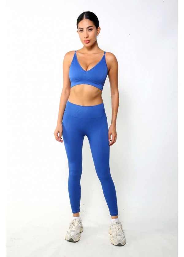 Yüksek Bel Dikişsiz Toparlayıcı Spor Tayt – Mavi