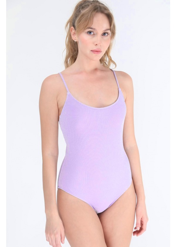 Lila Dokulu Tek Parça Mayo