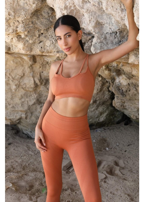 Dikişli Toparlayıcı, Nefes Alabilen Destekli Spor Bra – Toprak Tonu