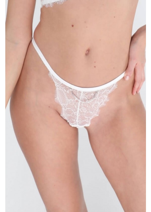 Dantel ve Taş Detaylı Beyaz Külot