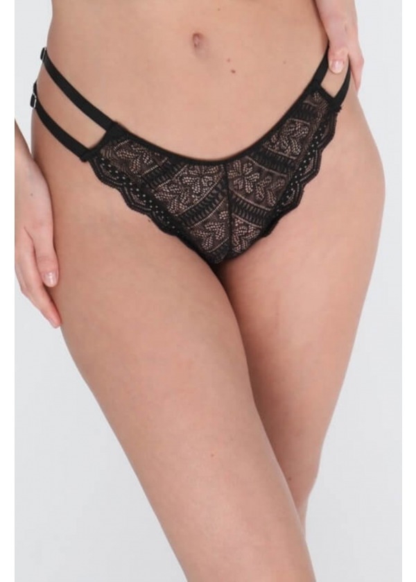 Siyah Dantel Çift Bantlı Külot 