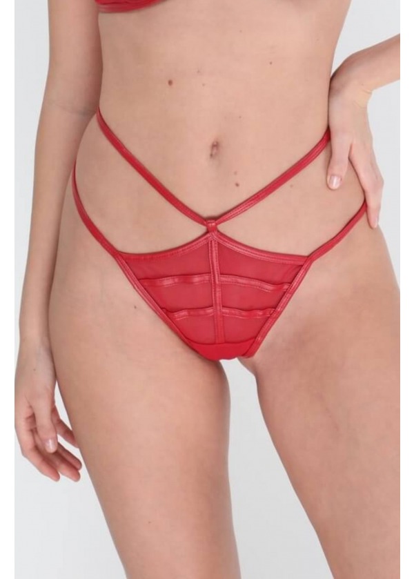 Deri Görünümlü Kırmızı Dikişli Külot