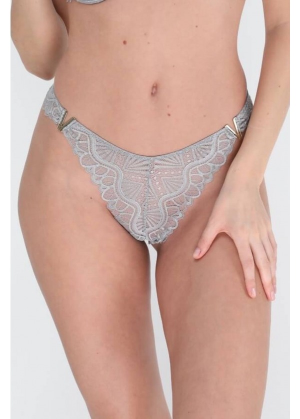 Gri Dantel Detaylı Külot