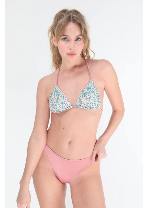 Çiçek Desenli Üçgen Bikini Üst