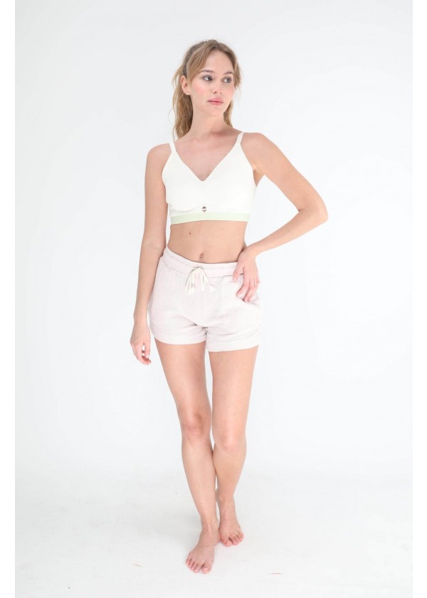 Soft Touch V Yaka Desteksiz Spor Sütyeni - Beyaz & Nane Yeşili