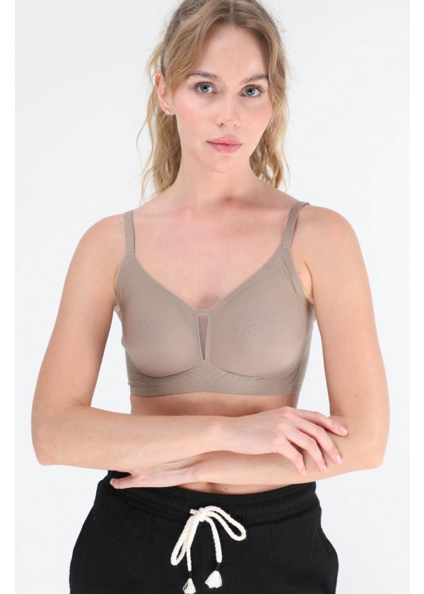 Seamless File Detaylı Spor Sütyeni - Kahverengi