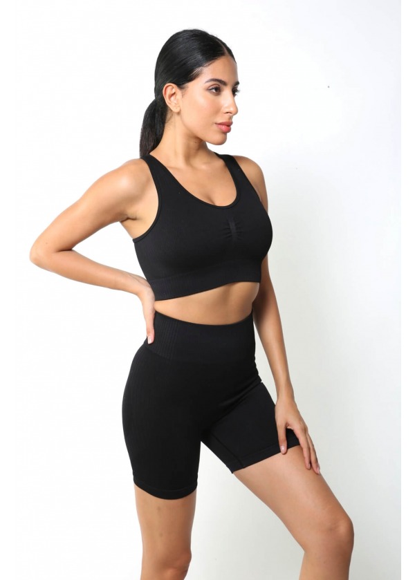 Narince Spor – Dikişsiz Toparlayıcı Yüksek Bel Spor Şort – Siyah