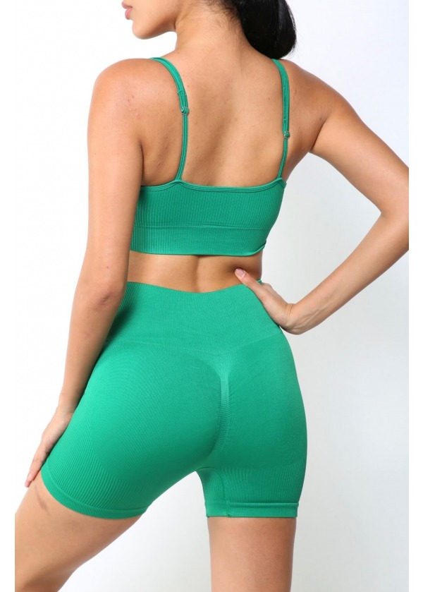 Yüksek Bel Dikişsiz Toparlayıcı Spor Şort – Yeşil