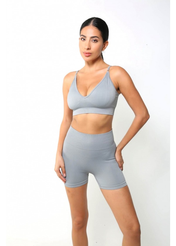 Narince Spor – Dikişsiz Toparlayıcı Yüksek Bel Şort – Gri