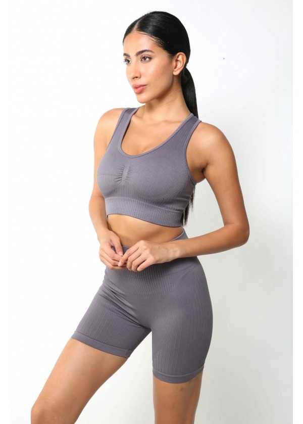 Narince Spor – Dikişsiz Toparlayıcı Yüksek Bel Spor Şort – Gri