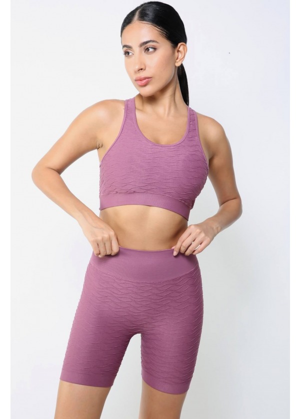 Gül Kurusu Yüksek Bel Dikişsiz Spor Şort