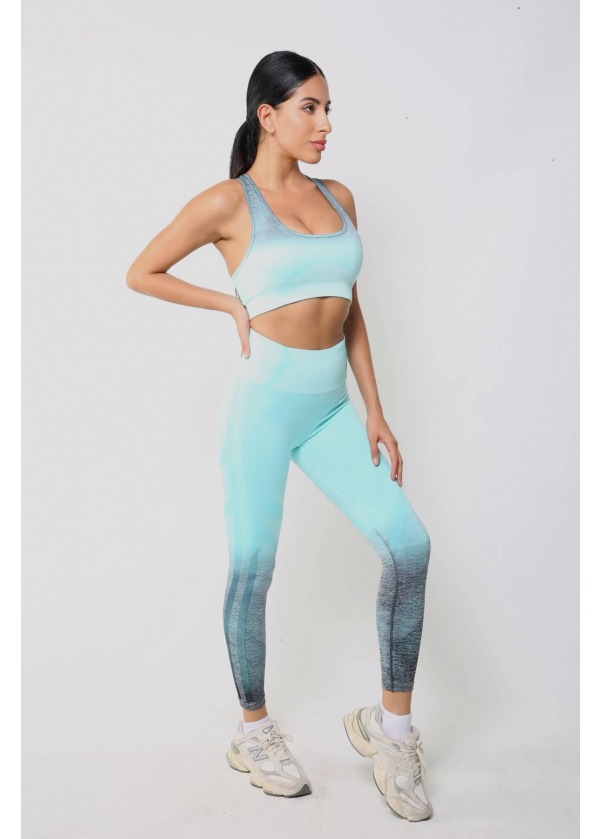 Dikişsiz Toparlayıcı Süper Esnek Yüksek Bel Tayt – Su Yeşili Ombre